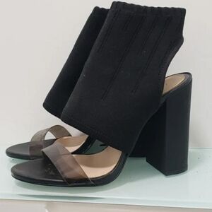 Zara Heels - Clear PVC Strap & Stretch Fabric Faux Bootie Heeled Sandals